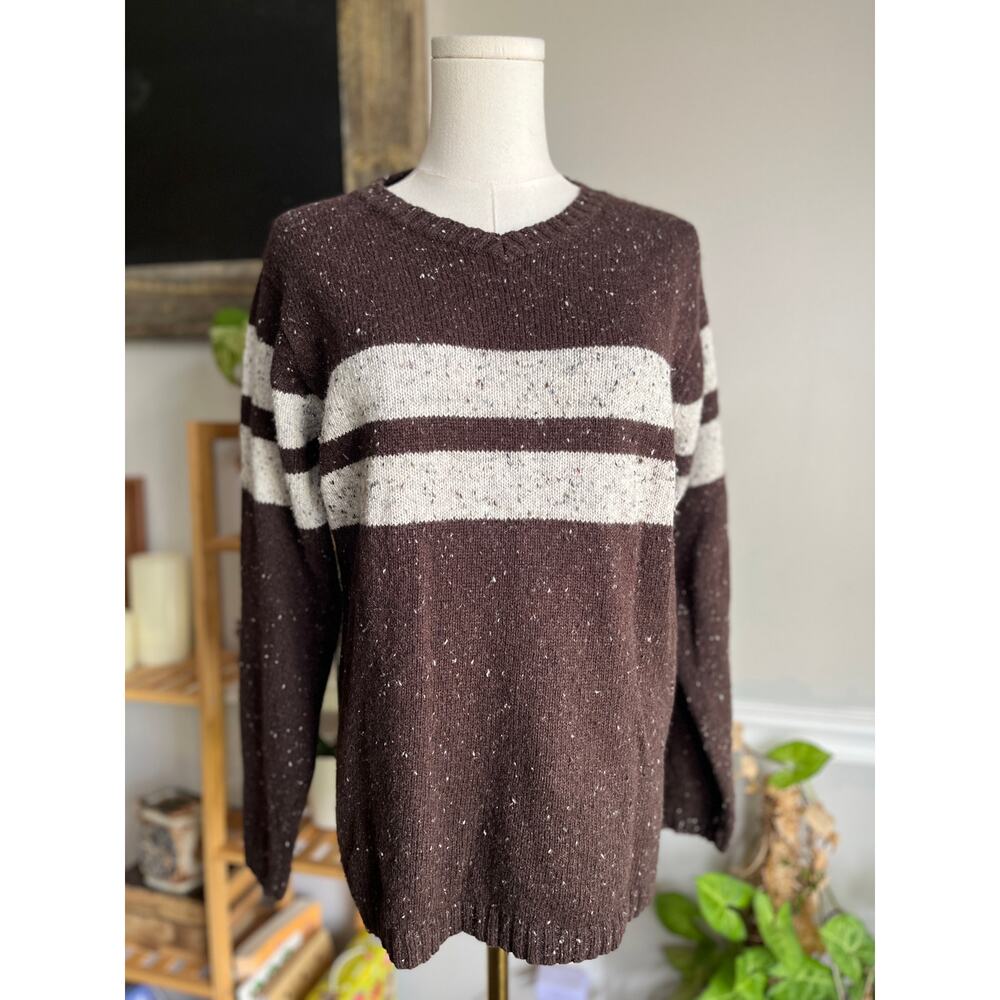 Vintage 90s Striped Sweater Brown Gray Cotton Wool Size Small